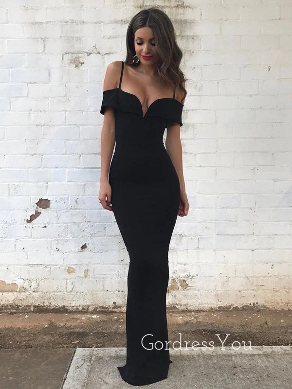 Morden Black Mermaid Spaghetti Straps Long Evening Prom Dresses, Cheap GordressYou Morden Black Mermaid Spaghetti Straps Long Evening Prom Dresses, Cheap GordressYou