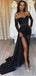 Sweetheart Mermaid Black Satin Long Evening Prom Dresses, Long Sleeves Custom Prom Dress, GR0205