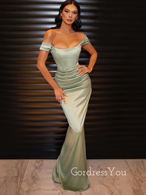 Off Shoulder Sage Green Mermaid Long Evening Prom Dresses, GR0218