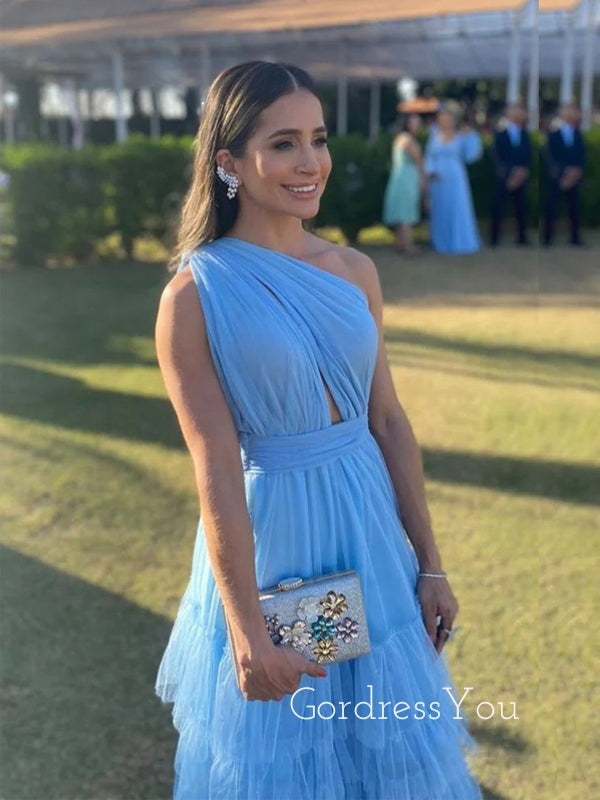 One Shoulder A-line Blue Long Evening Prom Dresses, GR0359 GordressYou One Shoulder A-line Blue Long Evening Prom Dresses, GR0359 GordressYou