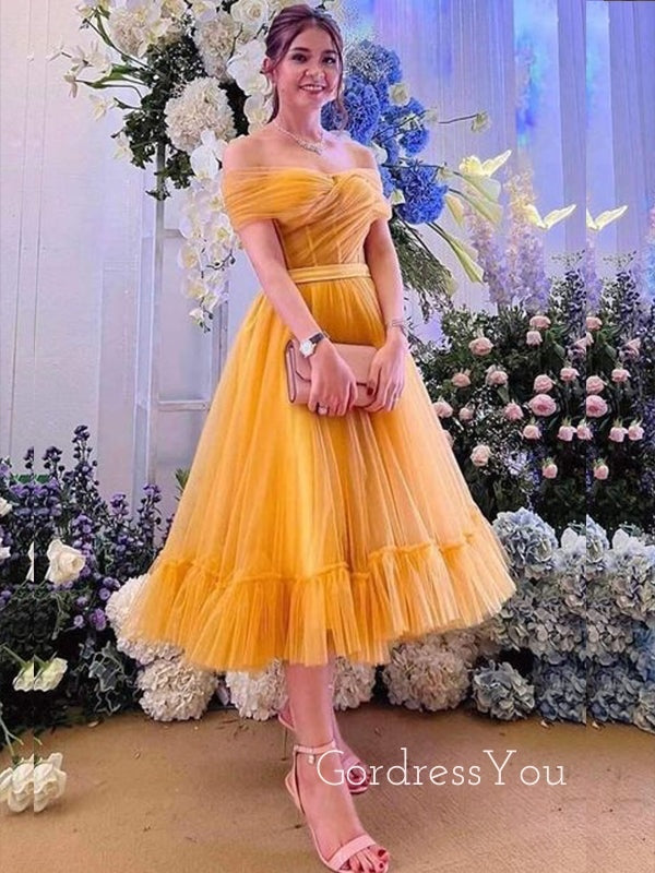 Off Shoulder Tulle A-line Long Evening Prom Dresses, Short Custom Prom GordressYou Off Shoulder Tulle A-line Long Evening Prom Dresses, Short Custom Prom GordressYou