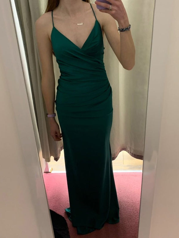 green slip prom dress Semi-Formal Forest Green Slip Dress with Slit