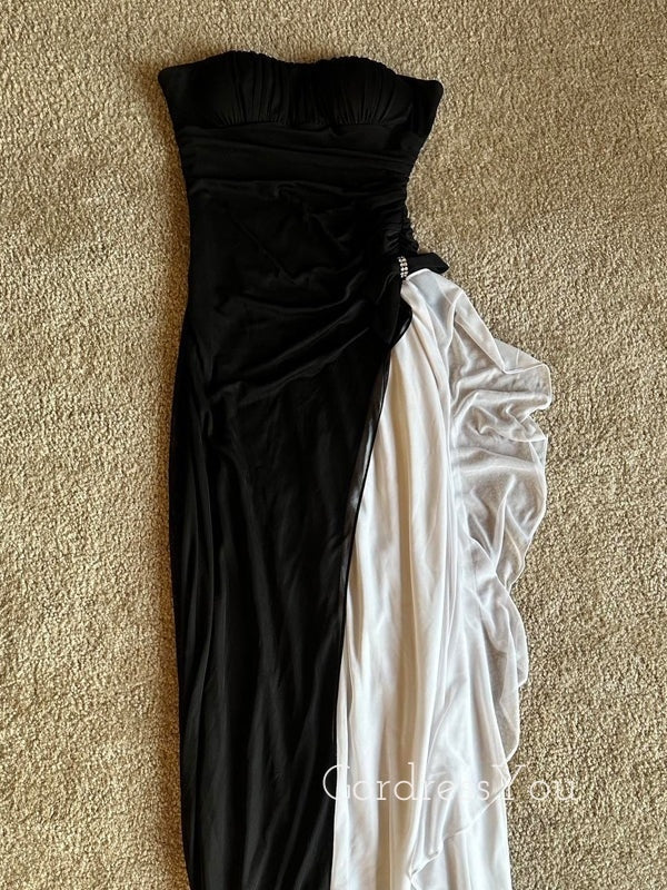 Black White Chiffon Mermaid Strapless Long Evening Prom Dresses, GR0460