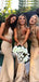 Mismatched Gold Satin Mermaid Cheap Long Custom Bridesmaid Dresses, GRB0078