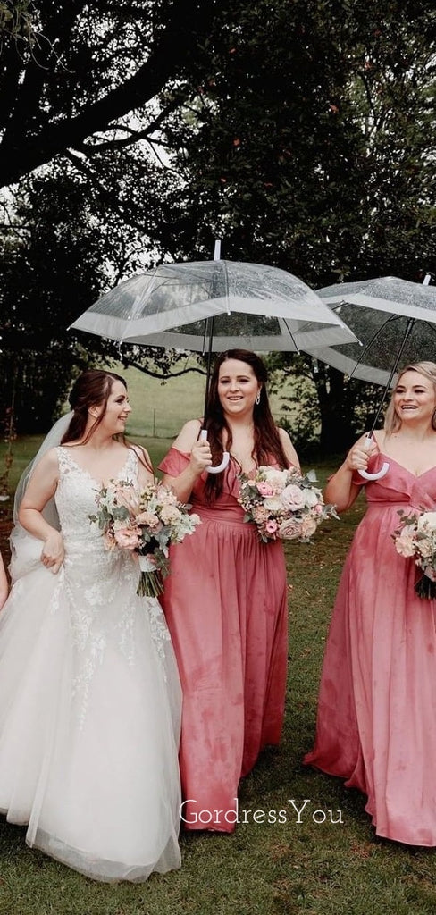 Spaghetti Straps A-line Chiffon Long Cheap Custom V-neck Bridesmaid Dresses, GRB0129