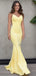 Yellow Mermaid V-neck Long Evening Prom Dresses, Custom Spaghetti Straps Prom Dress, GR0057