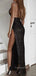 Simple Black Sequins V-neck High Slit Long Evening Prom Dresses, Custom Prom Dress, GR0094