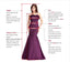 Burgundy Satin Mermaid V-neck Backless Long Evening Prom Dresses, GR0475