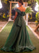 A-line Emerald Green Organza Long Evening Prom Dresses, Custom One Shoulder Prom Dress, GR0096