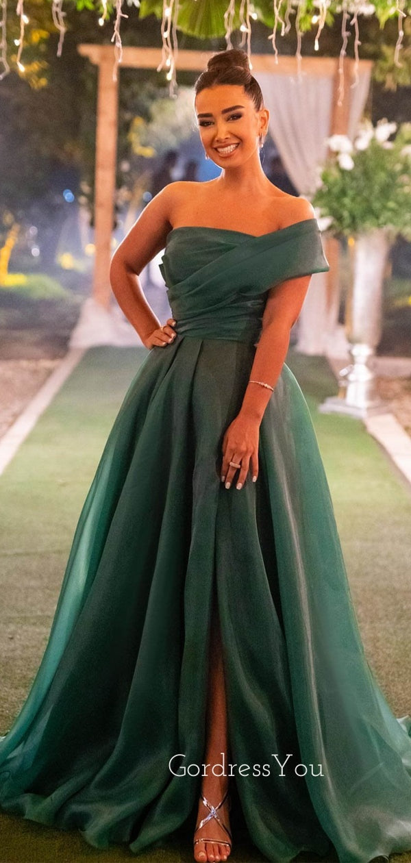 A-line Emerald Green Organza Long Evening Prom Dresses, Custom One Sho GordressYou A-line Emerald Green Organza Long Evening Prom Dresses, Custom One Sho GordressYou
