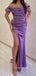 Black Satin Mermaid Side Slit Long Evening Prom Dresses, Custom Off Shoulder Prom Dress, GR0100