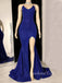 Sexy Royal Blue Sequins Mermaid Spaghetti Straps Long Evening Prom Dresses, Custom V-neck Prom Dress, GR0103