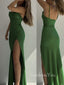 Simple Emerald Green Satin Mermaid Long Evening Prom Dresses, Custom Spaghetti Straps Prom Dress, GR0106