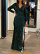 Dark Green Sequins Long Sleeves Mermaid Long Evening Prom Dresses, Custom V-neck Prom Dress, GR0107