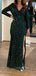 Dark Green Sequins Long Sleeves Mermaid Long Evening Prom Dresses, Custom V-neck Prom Dress, GR0107