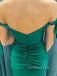 Emerald Green Satin Off Shoulder Mermaid Long Evening Prom Dresses, Custom Side Slit Prom Dress, GR0110