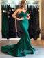 Strapless Emerald Green Satin Mermaid Long Evening Prom Dresses, Custom V-neck Prom Dress, GR0111