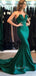 Strapless Emerald Green Satin Mermaid Long Evening Prom Dresses, Custom V-neck Prom Dress, GR0111