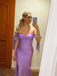 Off Shoulder Purple Satin Mermaid Long Evening Prom Dresses, Custom Side Slit Prom Dress, GR0114