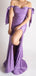 Off Shoulder Purple Satin Mermaid Long Evening Prom Dresses, Custom Side Slit Prom Dress, GR0114