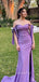 Off Shoulder Purple Satin Mermaid Long Evening Prom Dresses, Custom Side Slit Prom Dress, GR0114