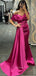 Off Shoulder Fuchsia Satin Mermaid Long Evening Prom Dresses, Custom Prom Dress, GR0115