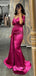 Off Shoulder Fuchsia Satin Mermaid Long Evening Prom Dresses, Custom Prom Dress, GR0115