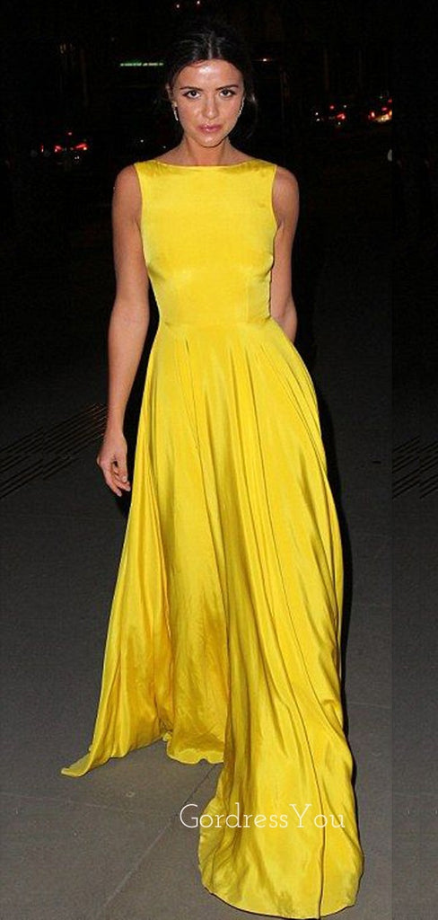 A-line Yellow Long Evening Prom Dresses, Custom Simple Prom Dress, GR0118