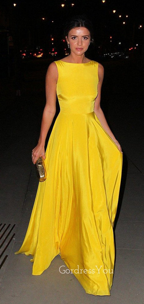 A-line Yellow Long Evening Prom Dresses, Custom Simple Prom Dress, GR0118