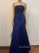 Strapless Navy Blue Mermaid Long Evening Prom Dresses, Custom Sparkly Prom Dress, GR0120