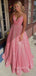 Gorgeous Pink Sequins Spaghetti Straps Long Evening Prom Dresses, Custom A-line Prom Dress, GR0124