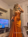 Popular Burnt Orange Satin Mermaid Long Evening Prom Dresses, Custom Beaded Prom Dress, GR0127