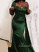 Emerald Green Satin Mermaid Long Evening Prom Dresses, Custom One Shoulder Prom Dress, GR0129