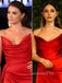 Red Satin Mermaid Side Slit Long Evening Prom Dresses, Custom Strapless Prom Dress, GR0130