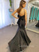 Spaghetti Straps Black Satin Mermaid Long Evening Prom Dresses, Custom V-neck Prom Dress, GR0132