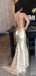 Gold Sequins Spaghetti Straps Mermaid Long Evening Prom Dresses, Cheap V-neck Prom Dress, GR0133