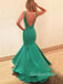 Mermaid Green Long Evening Prom Dresses, Cheap Custom V-neck Prom Dress, GR0134