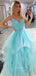 V-neck Tulle A-line Long Evening Prom Dresses, Custom Spaghetti Straps Prom Dress, GR0135