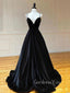 Black Velvet A-line Spaghetti Straps Long Evening Prom Dresses, Cheap Formal V-neck Prom Dress, GR0136