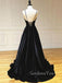 Black Velvet A-line Spaghetti Straps Long Evening Prom Dresses, Cheap Formal V-neck Prom Dress, GR0136