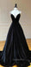 Black Velvet A-line Spaghetti Straps Long Evening Prom Dresses, Cheap Formal V-neck Prom Dress, GR0136