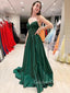 A-line Satin Appliques Long Evening Prom Dresses, Cheap Spaghetti Straps Prom Dress, GR0137