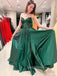 A-line Satin Appliques Long Evening Prom Dresses, Cheap Spaghetti Straps Prom Dress, GR0137