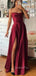 Burgundy Satin Spaghetti Straps Long Evening Prom Dresses, Custom A-line Prom Dress, GR0141