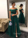 Off Shoulder Dark Green Tulle Satin Long Evening Prom Dresses, Custom A-line Prom Dress, GR0143