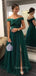 Off Shoulder Dark Green Tulle Satin Long Evening Prom Dresses, Custom A-line Prom Dress, GR0143