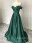 A-line Dark Green Satin Long Evening Prom Dresses, Cheap Off Shoulder Sweetheart Prom Dress, GR0144