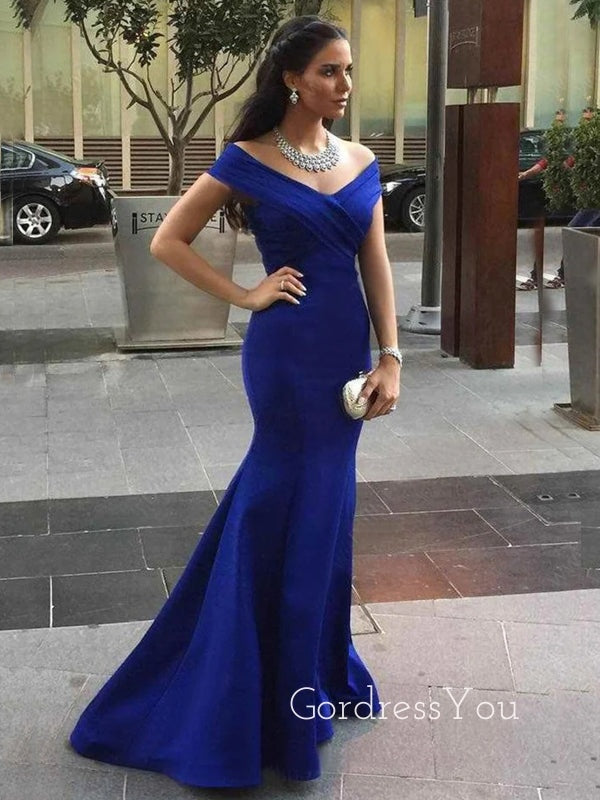 Off Shoulder Royal Blue Mermaid Long Evening Prom Dresses, Custom Cheap Prom Dress, GR0147