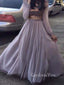 2 Pieces Dusty Purple Long Sleeves Long Evening Prom Dresses, Cheap A-line Prom Dress, GR0149