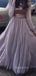 2 Pieces Dusty Purple Long Sleeves Long Evening Prom Dresses, Cheap A-line Prom Dress, GR0149